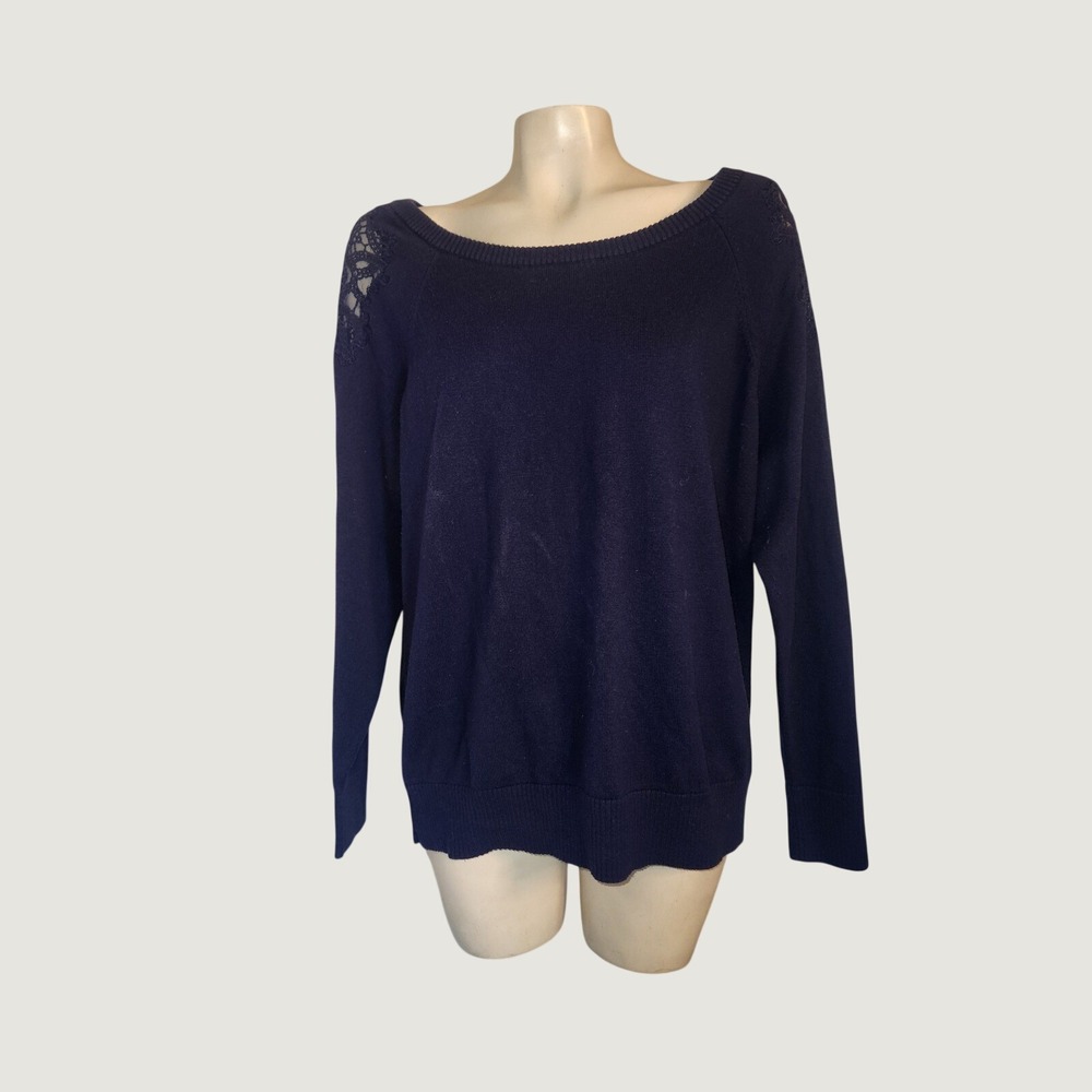 Torrid Navy Blue Lace Shoulder Back Knit Sweater Plus Size 2X Long Sleeve Scoop
